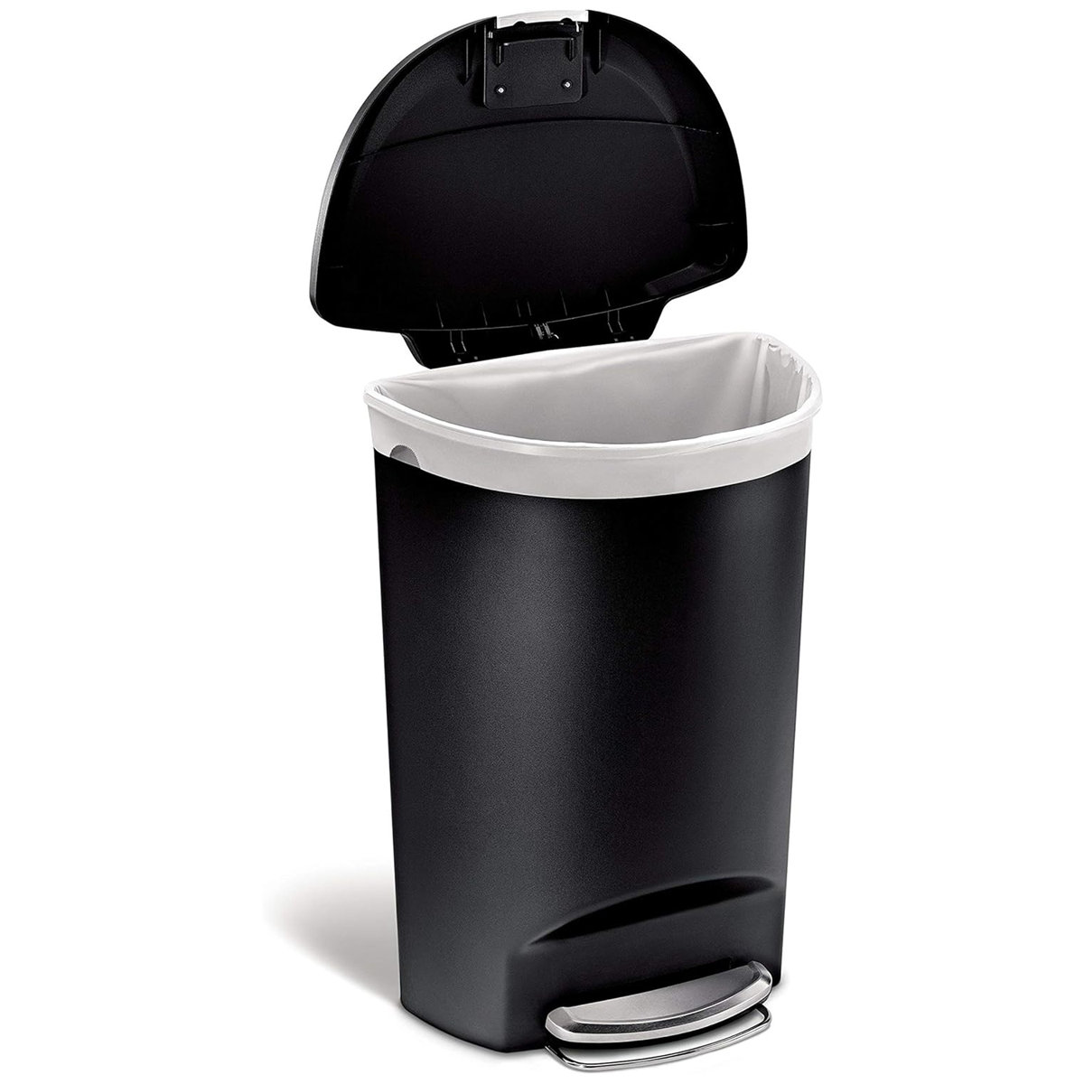 Simplehuman 50 Liter / 13 Gallon Semi-Round Kitchen Step Trash Can with Secure Slide Lock, Plastic